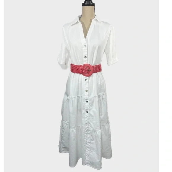 Boho Vibes White Button down Ruffle Short Sleeve Dress - Picture 4 of 7